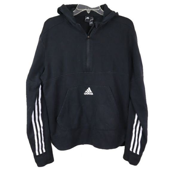 Adidas Mens 1/4 Zip Black Kangaroo Pocket Hoodie - Picture 2 of 5